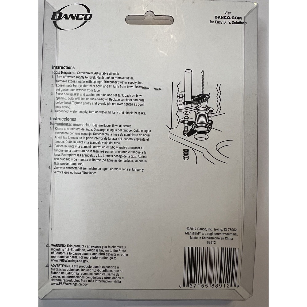 Danco 88912 Tank To Bowl Spud Gasket For American Standard Toilets, Rubber, Blac - Picture 3 of 6